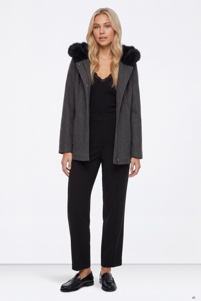 Grey Hooded Coat