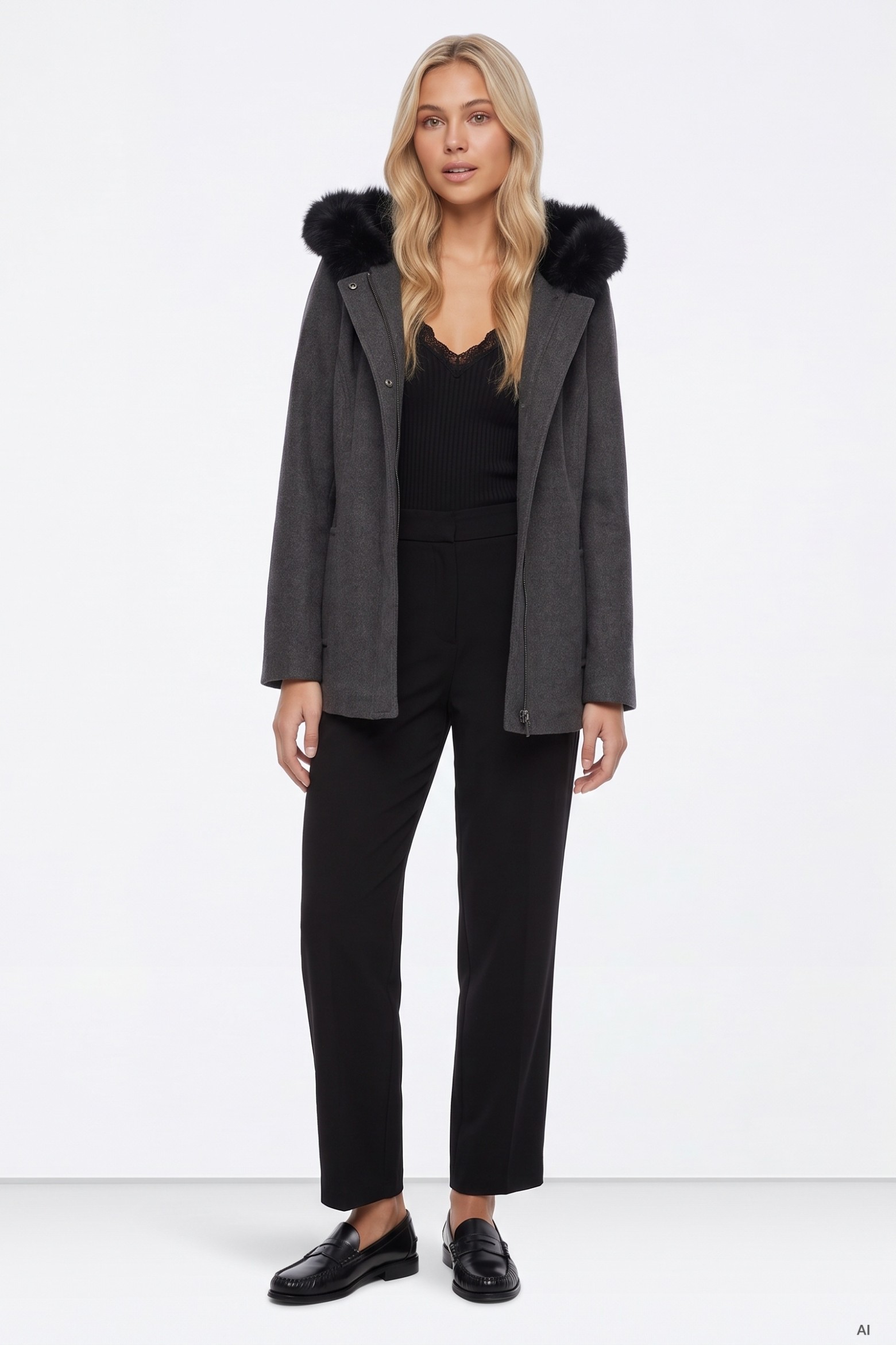 Grey Hooded Coat