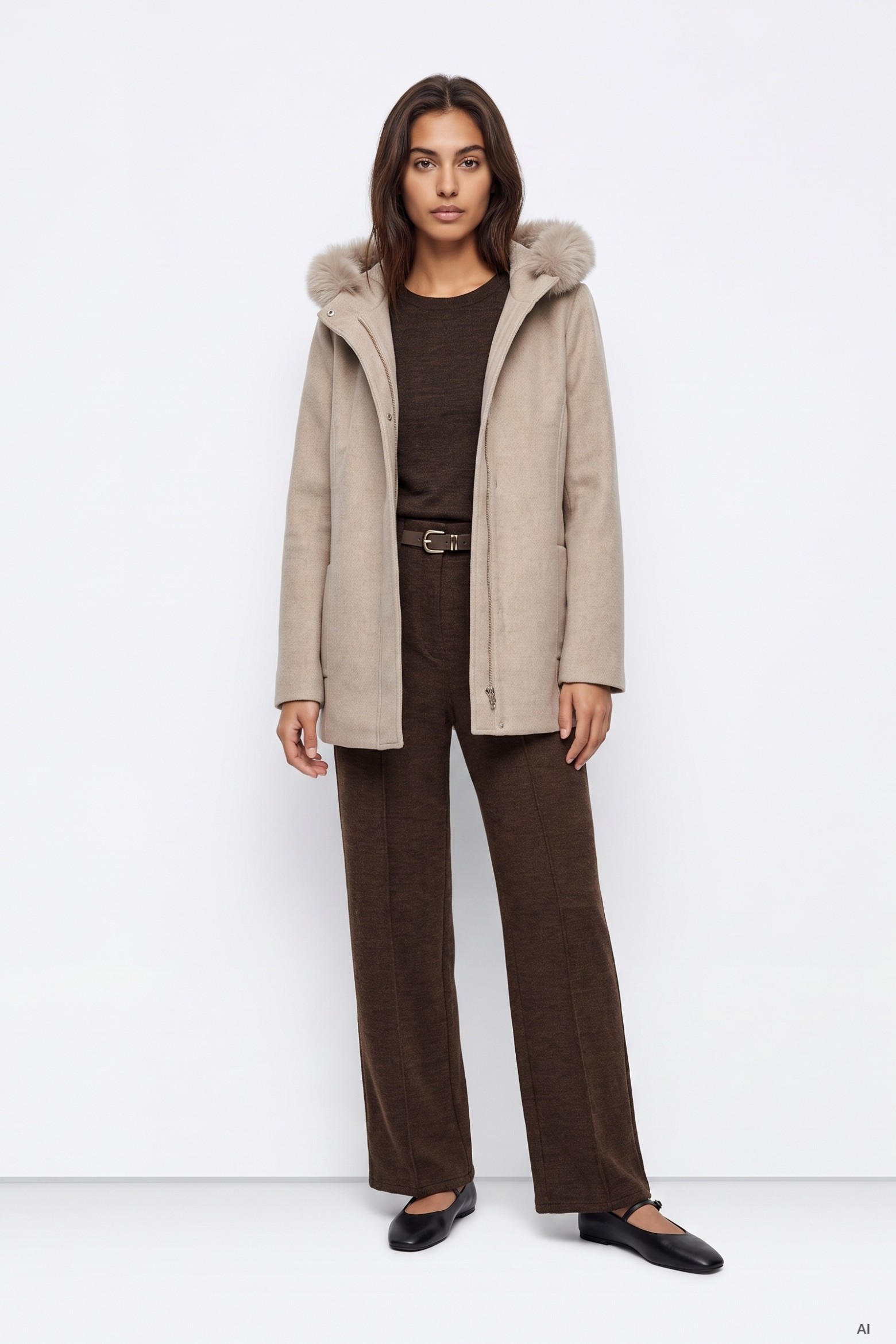 Beige Hooded Coat