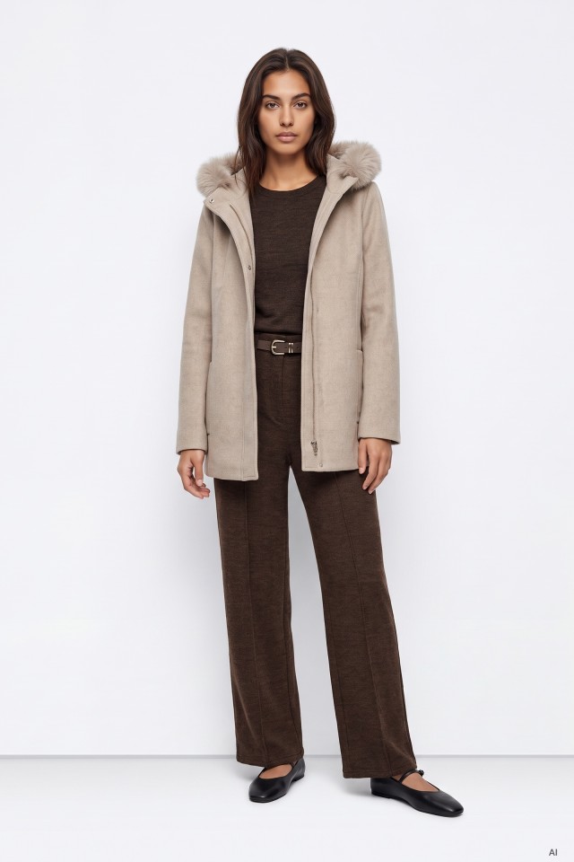 Beige Hooded Coat