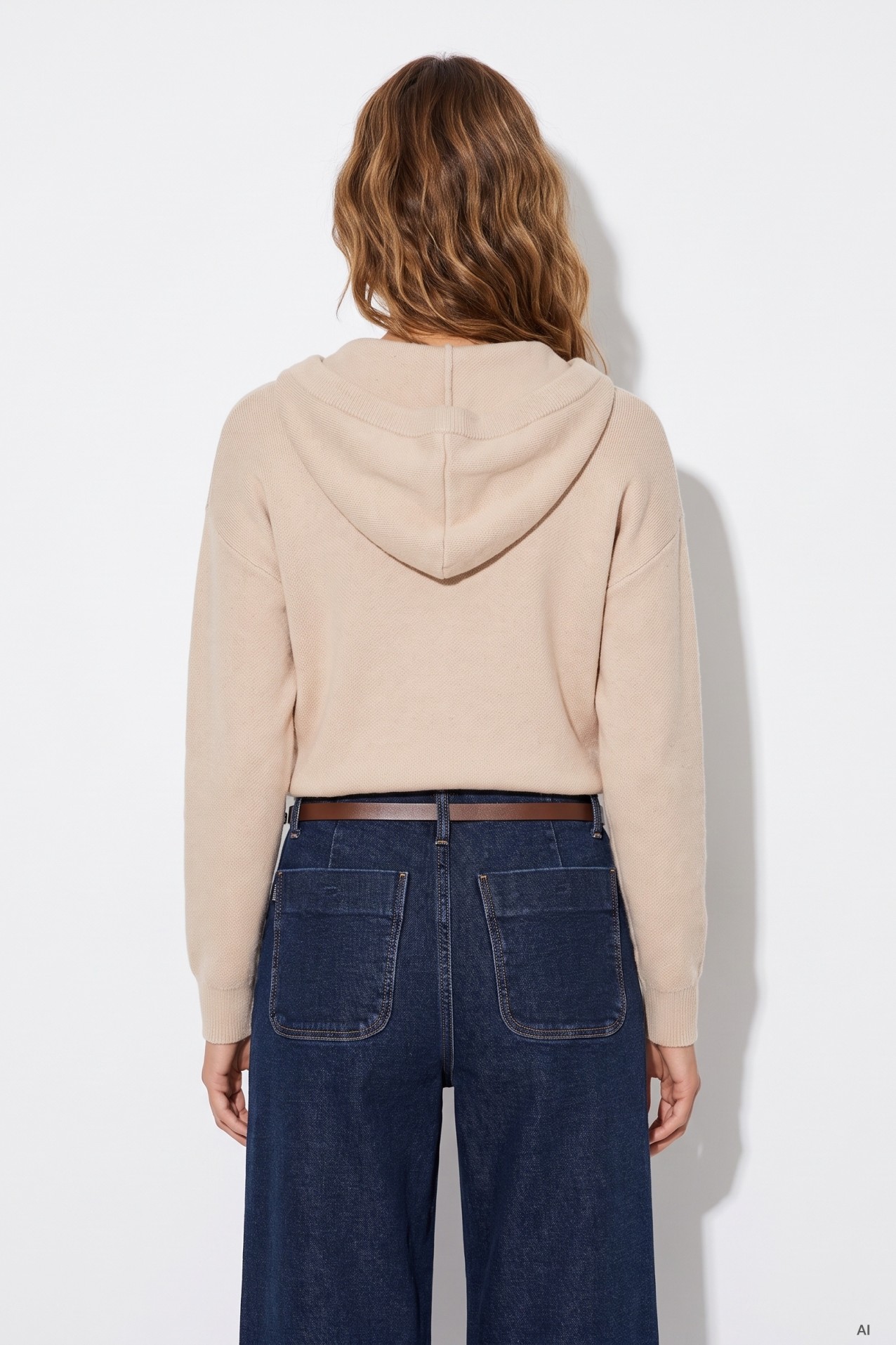 Cardigan bege curto com capuz