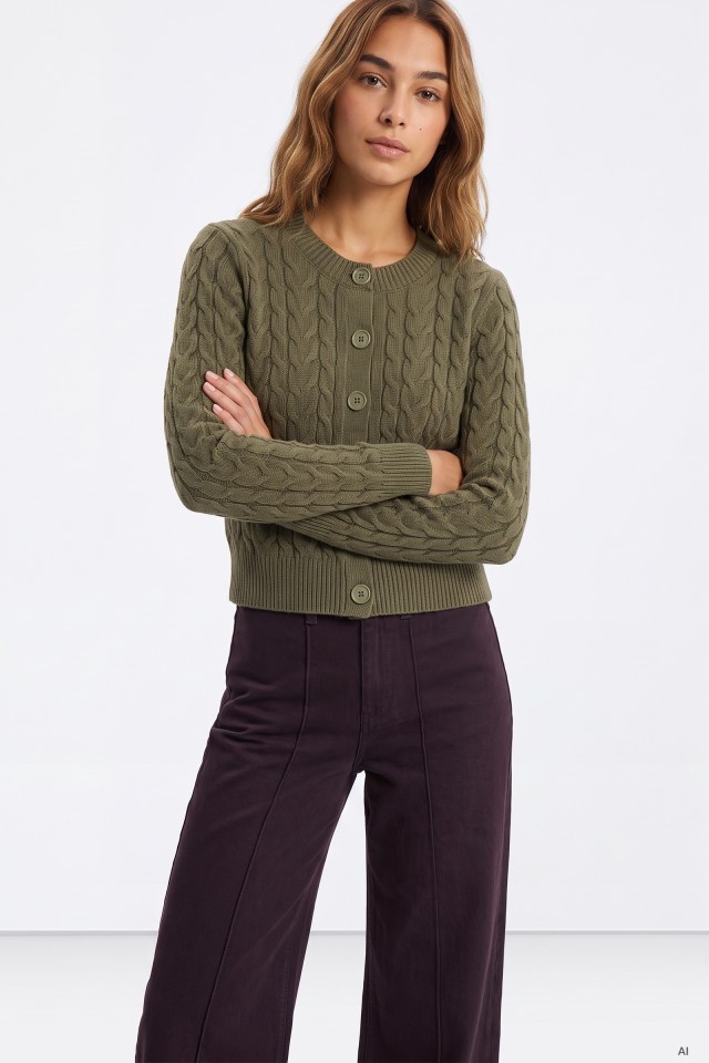 Green Chunky Knit Cardigan