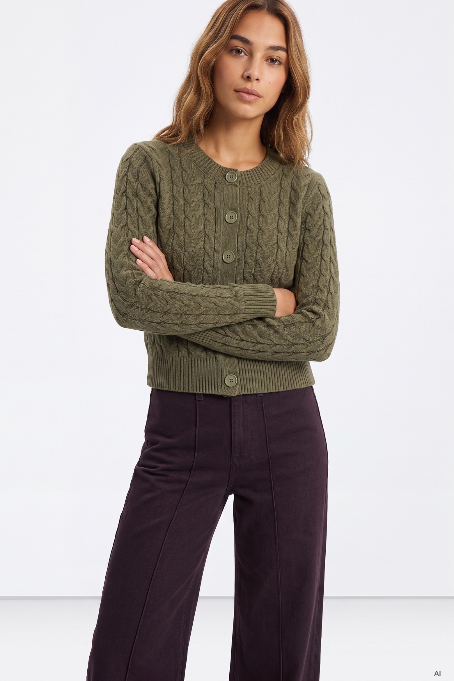 Cardigan verde tricotado curto