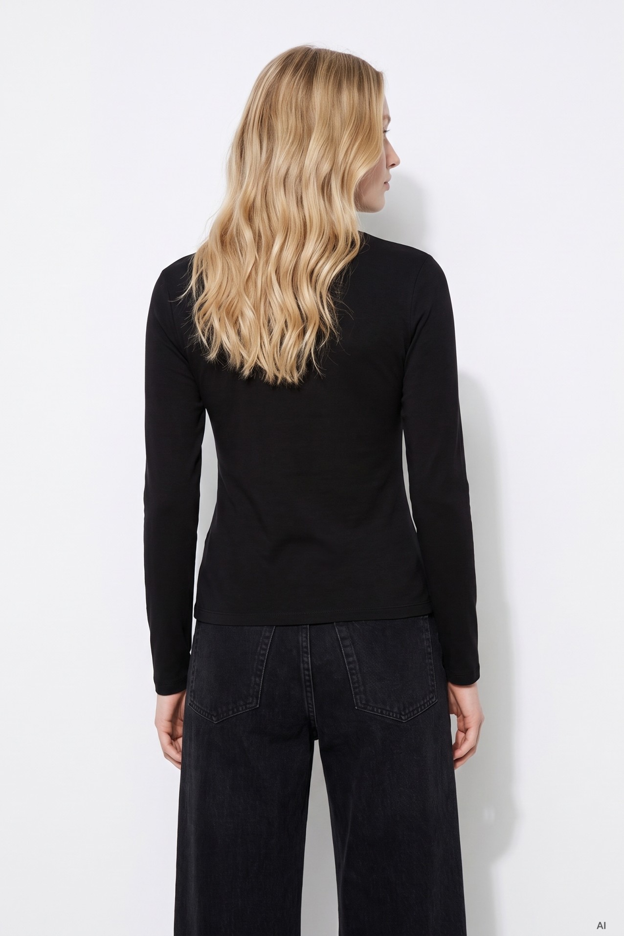 Black Fitted Long-Sleeve T-Shirt
