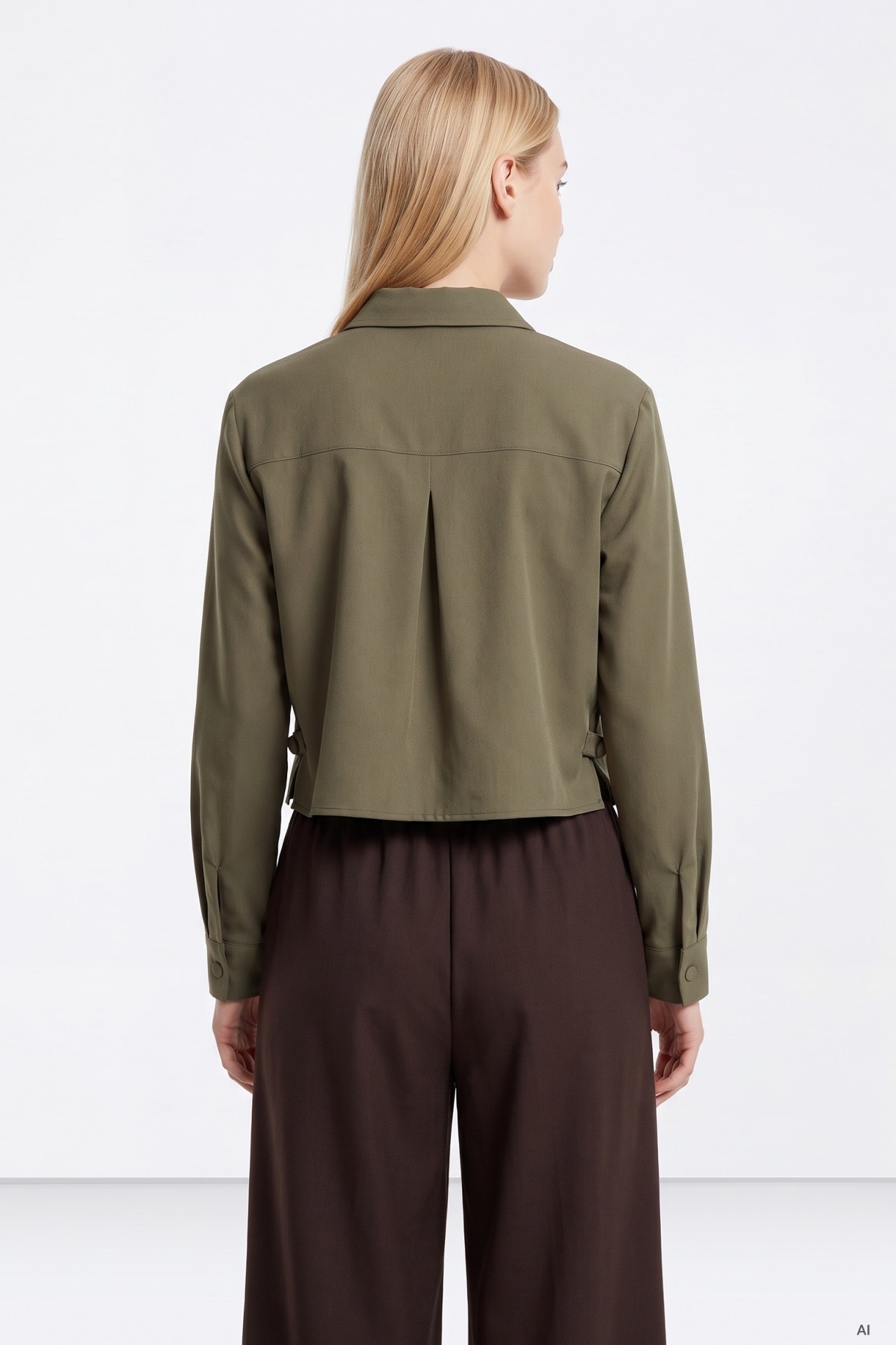 Green Cropped Long Sleeve Shirt