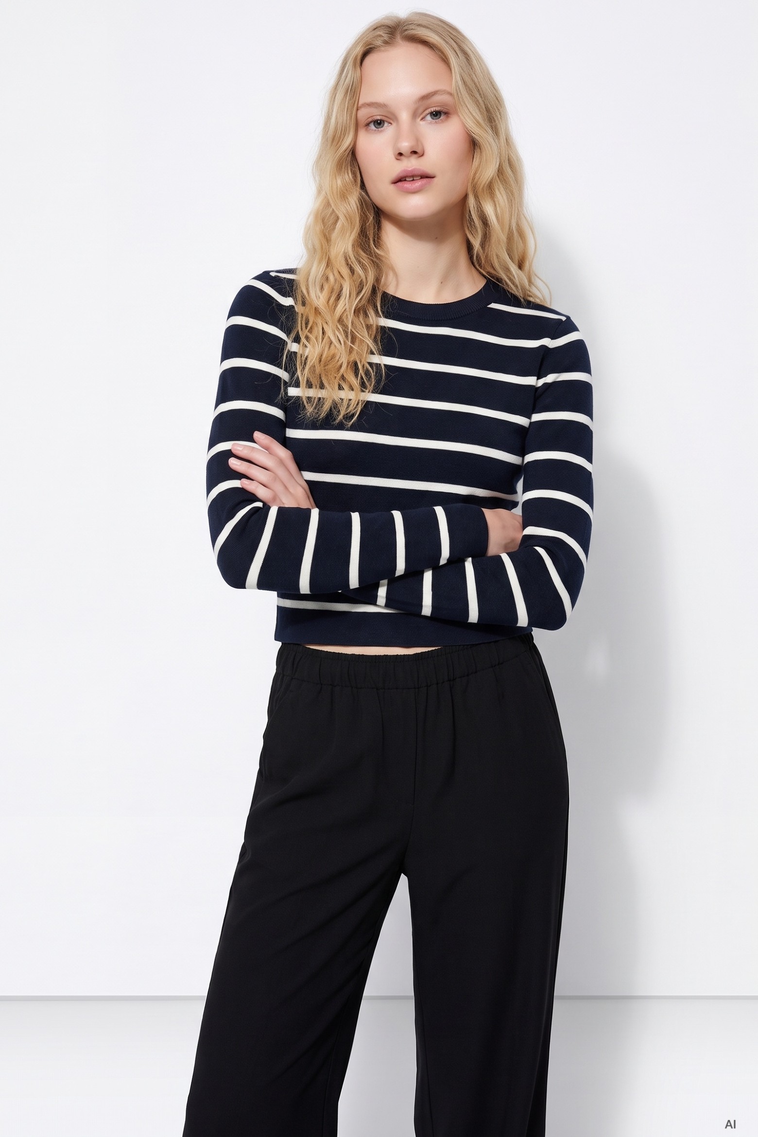 Camisola azul riscas cropped