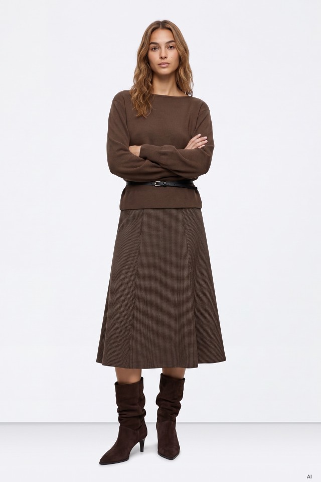 Midi Beige Skirt Casual