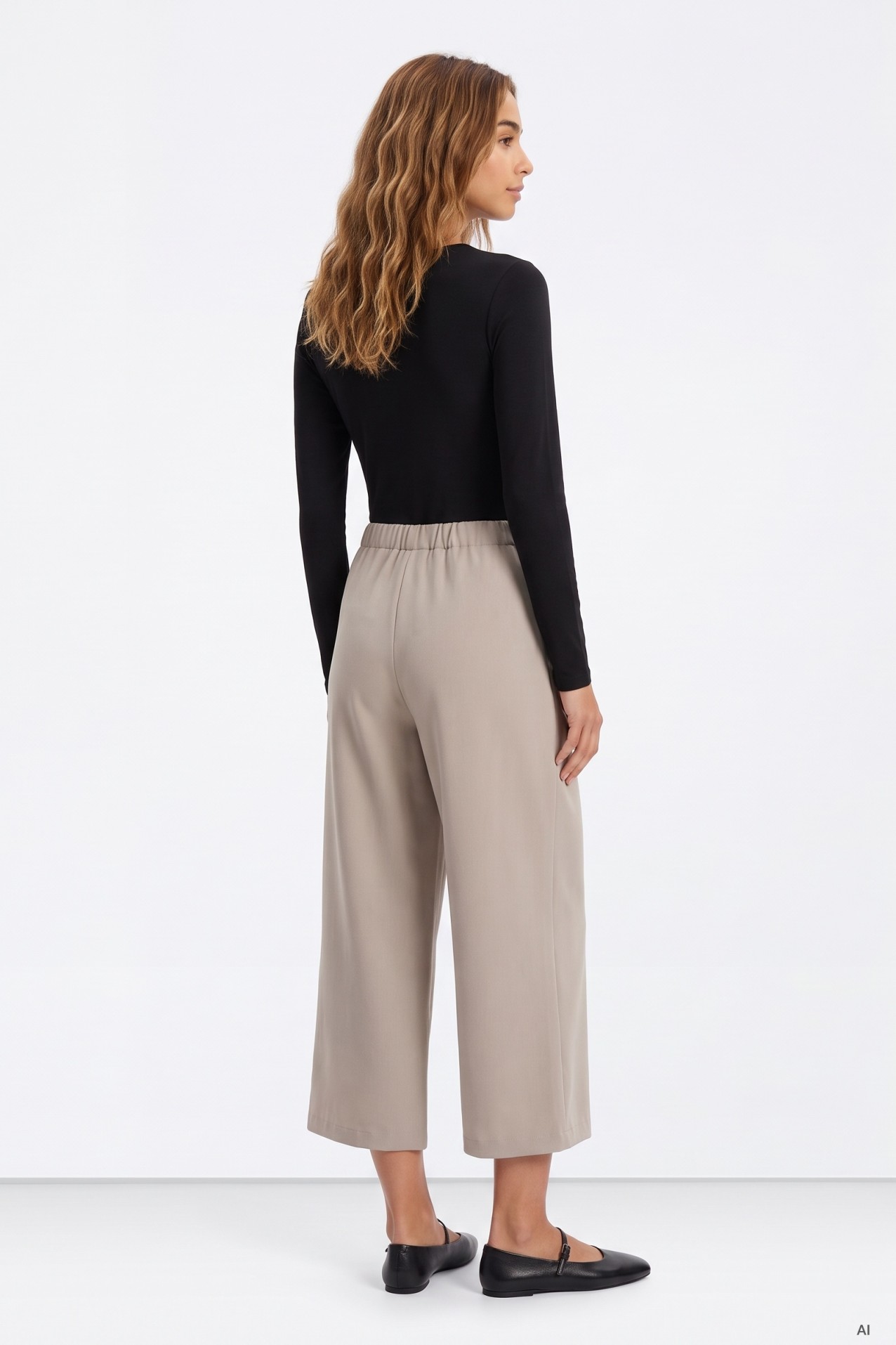 Wide Beige Cropped Trousers