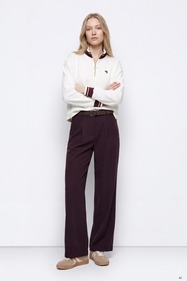 Wide Leg Burgundy Trousers