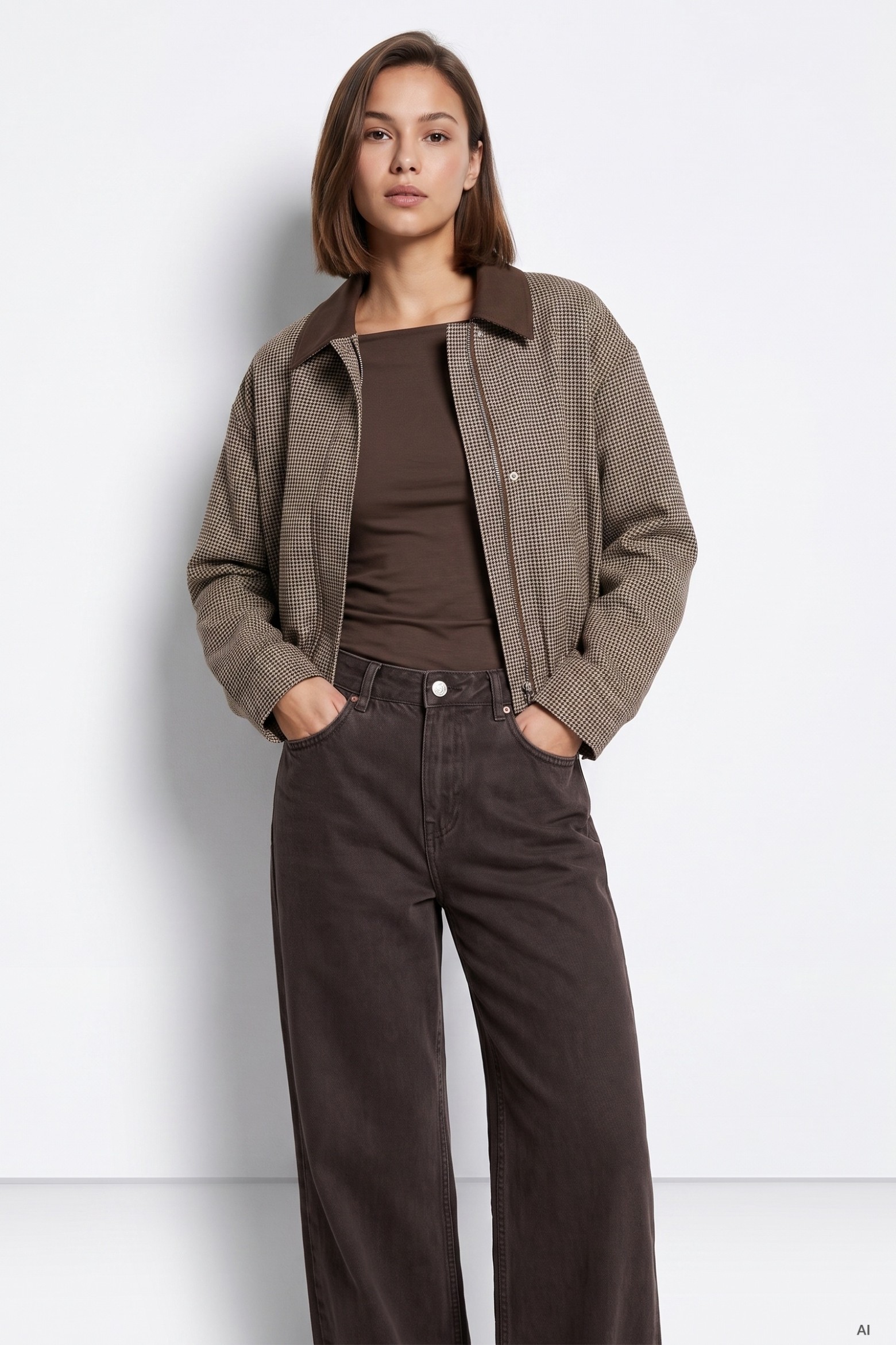 Brown Cropped Casual Jacket