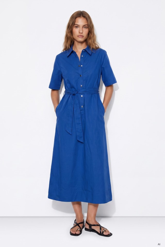 Vestido camisero azul midi