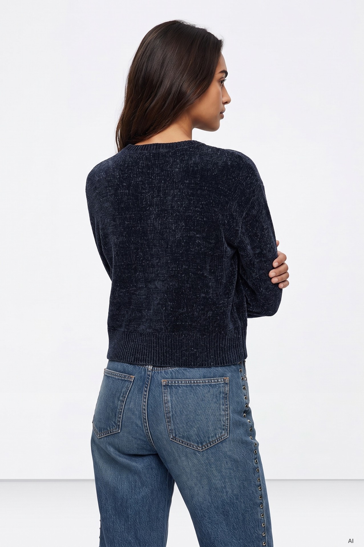 Navy Cropped Button Cardigan