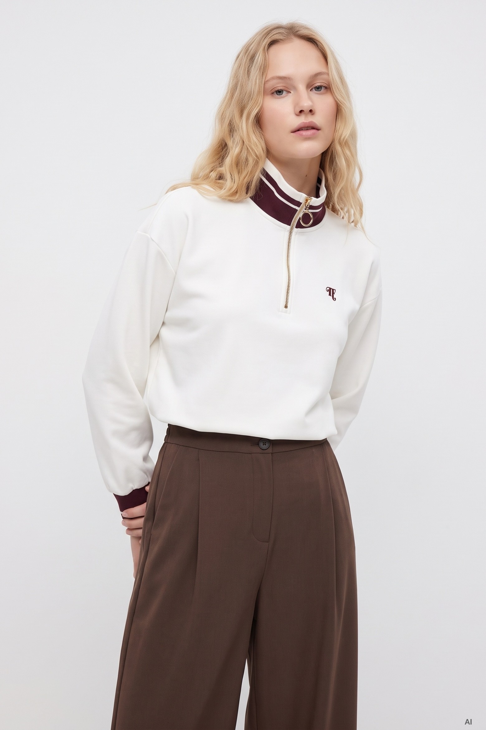Ecru Half-Zip Sweatshirt