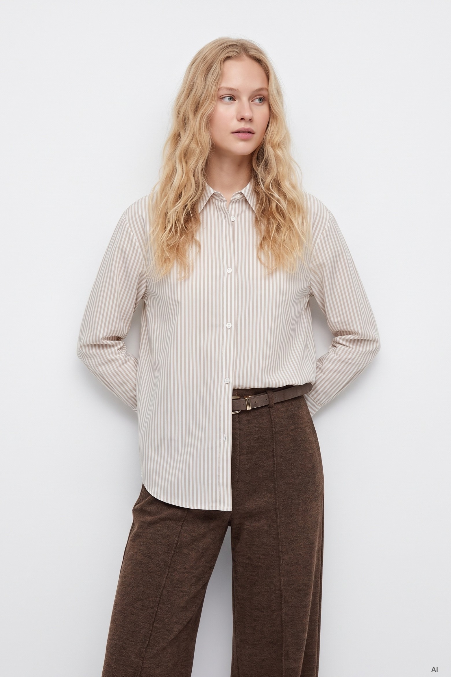 Camisa beige de rayas