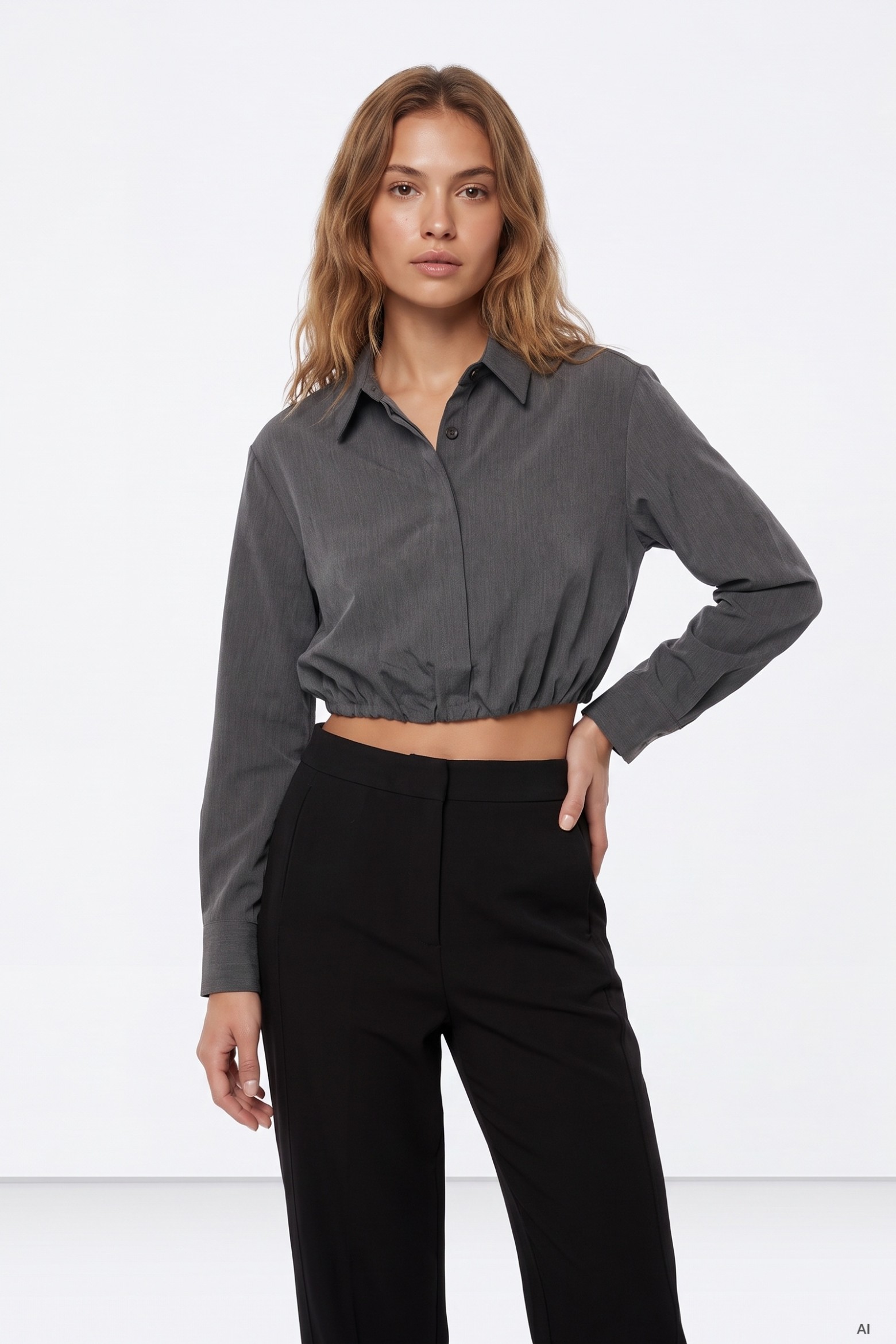 Camisa Manga Larga Gris melange