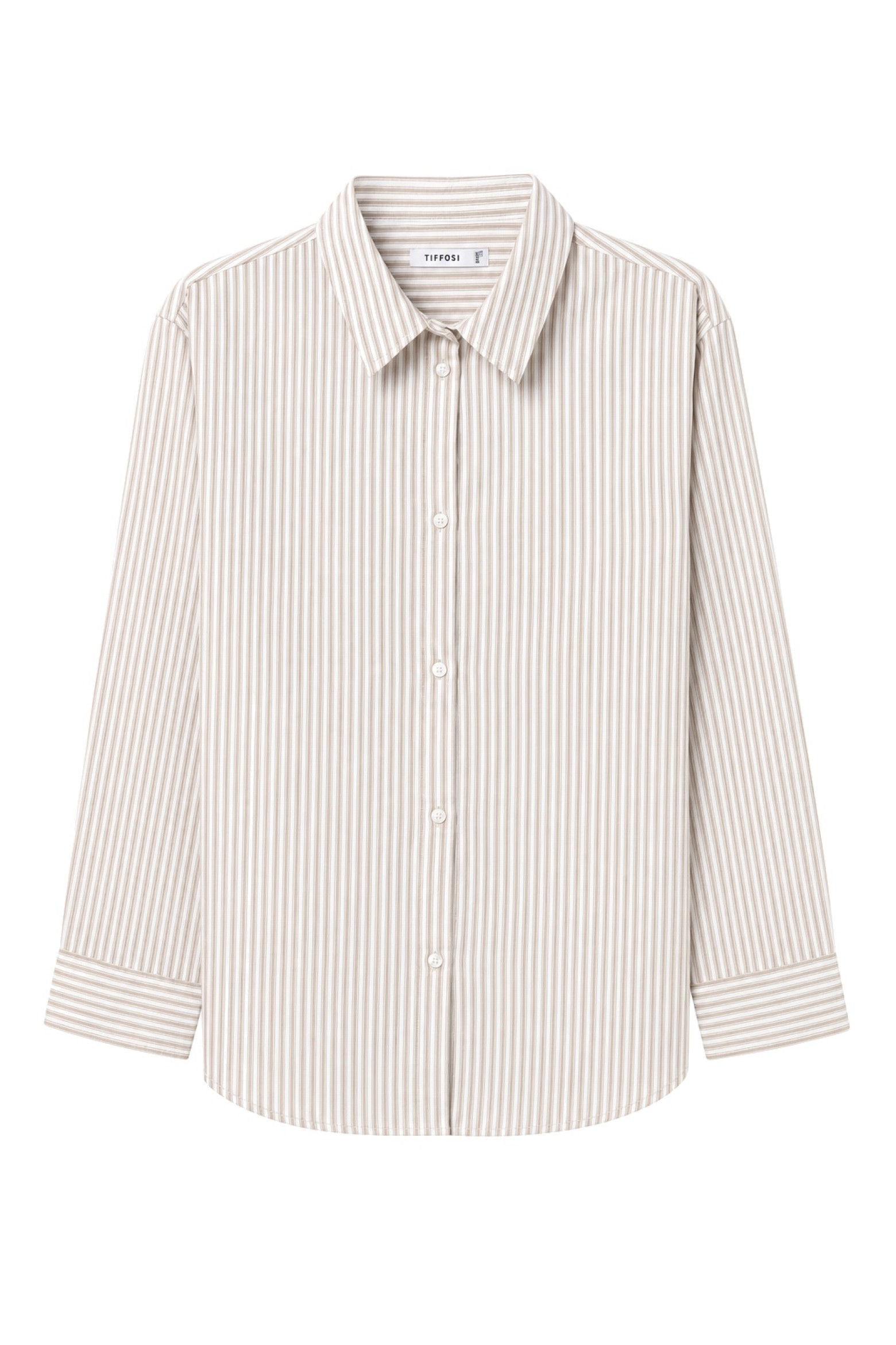 Beige Striped Long-Sleeve Shirt