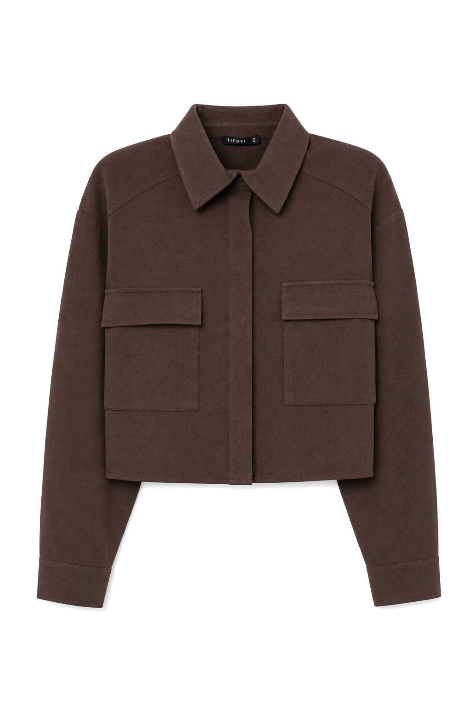 Brown Cropped Long-Sleeve Shirt