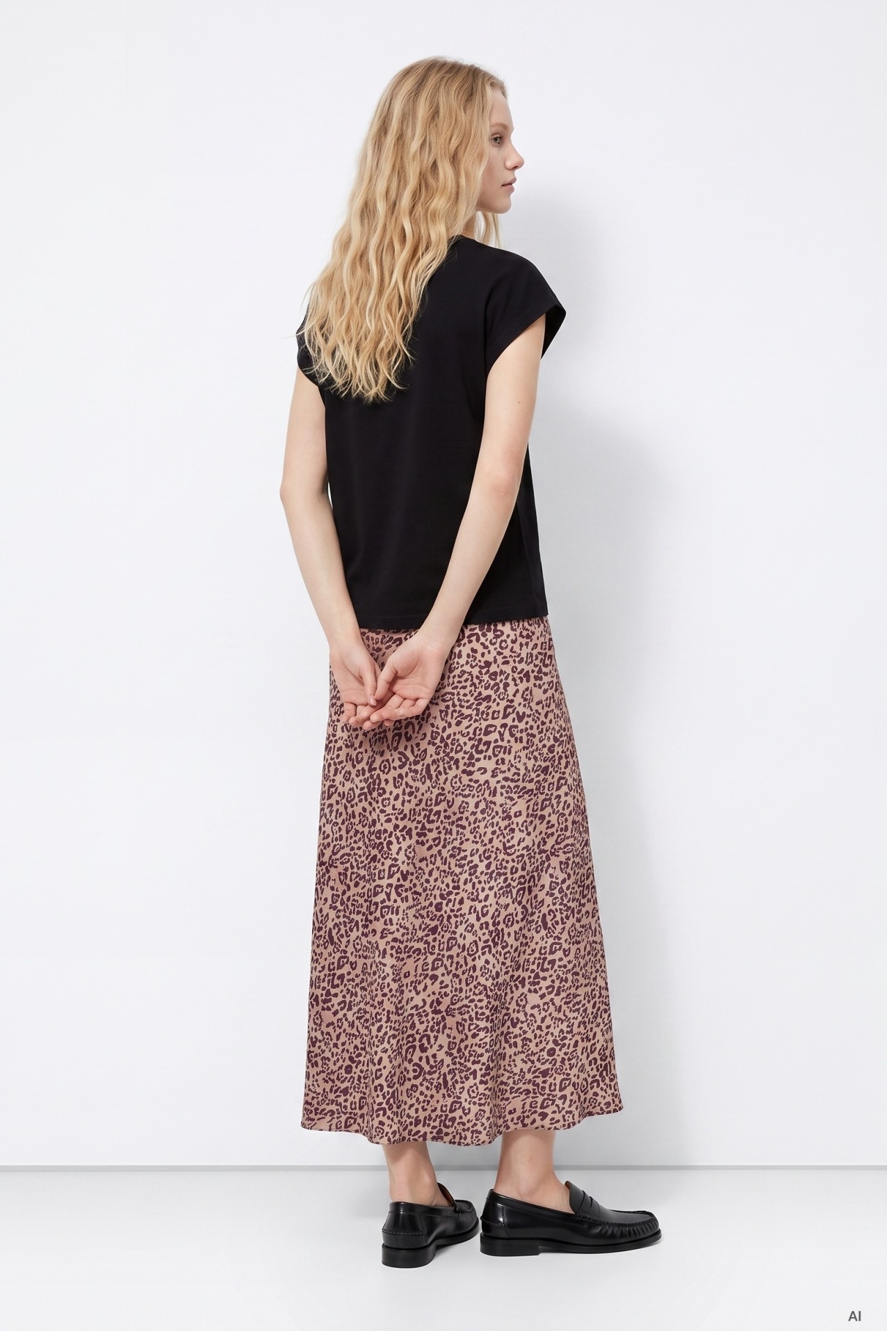Beige Animal Print Midi Skirt