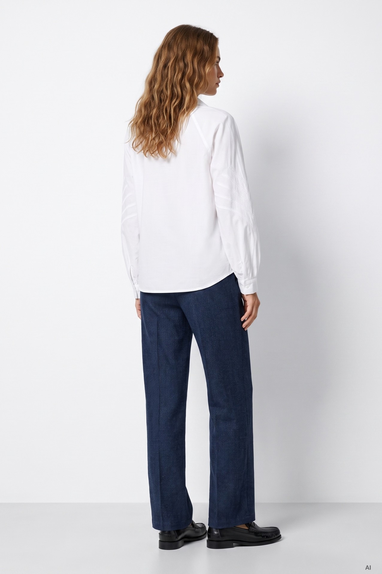 Navy Blue Wide-Leg Trousers