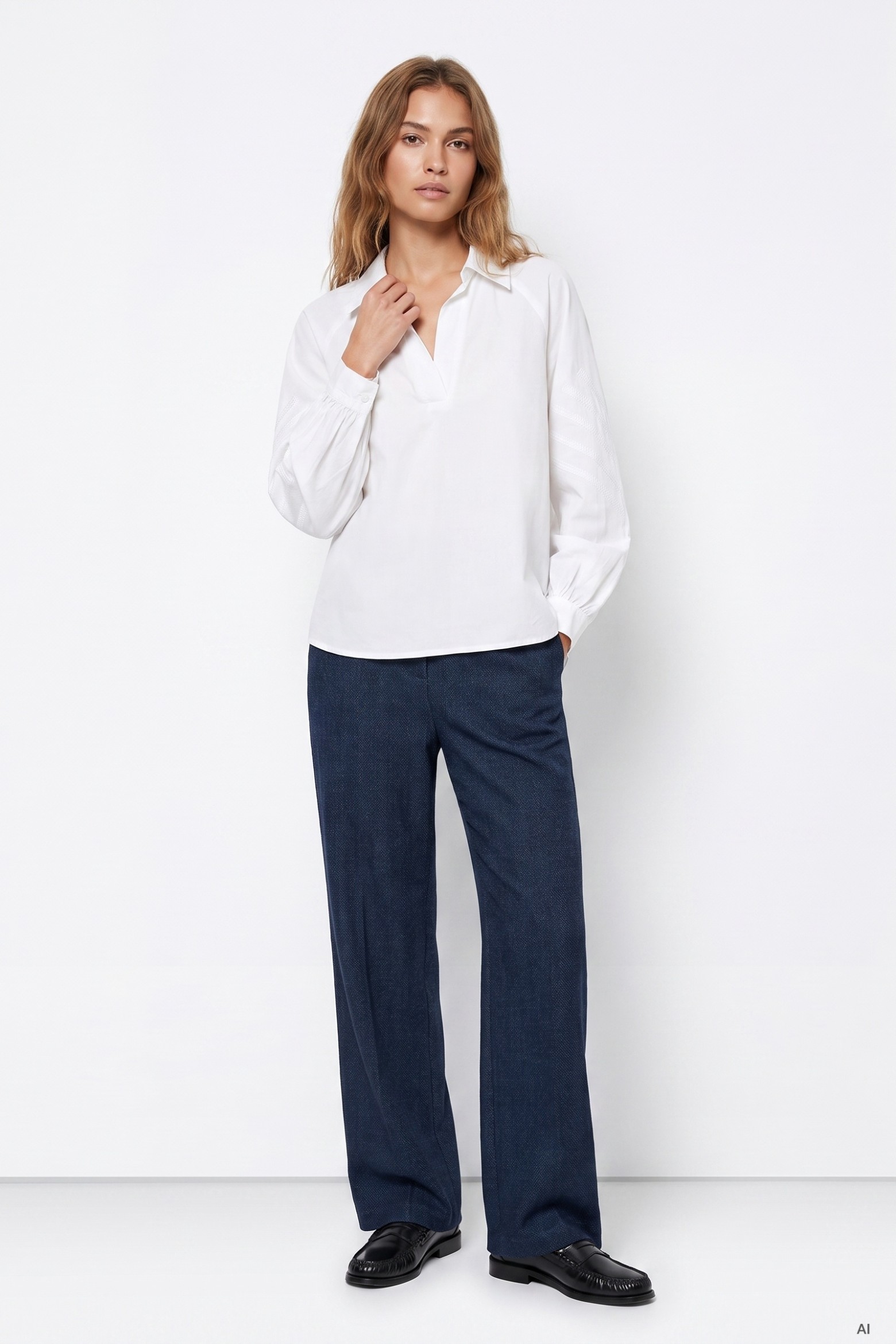 Navy Blue Wide-Leg Trousers