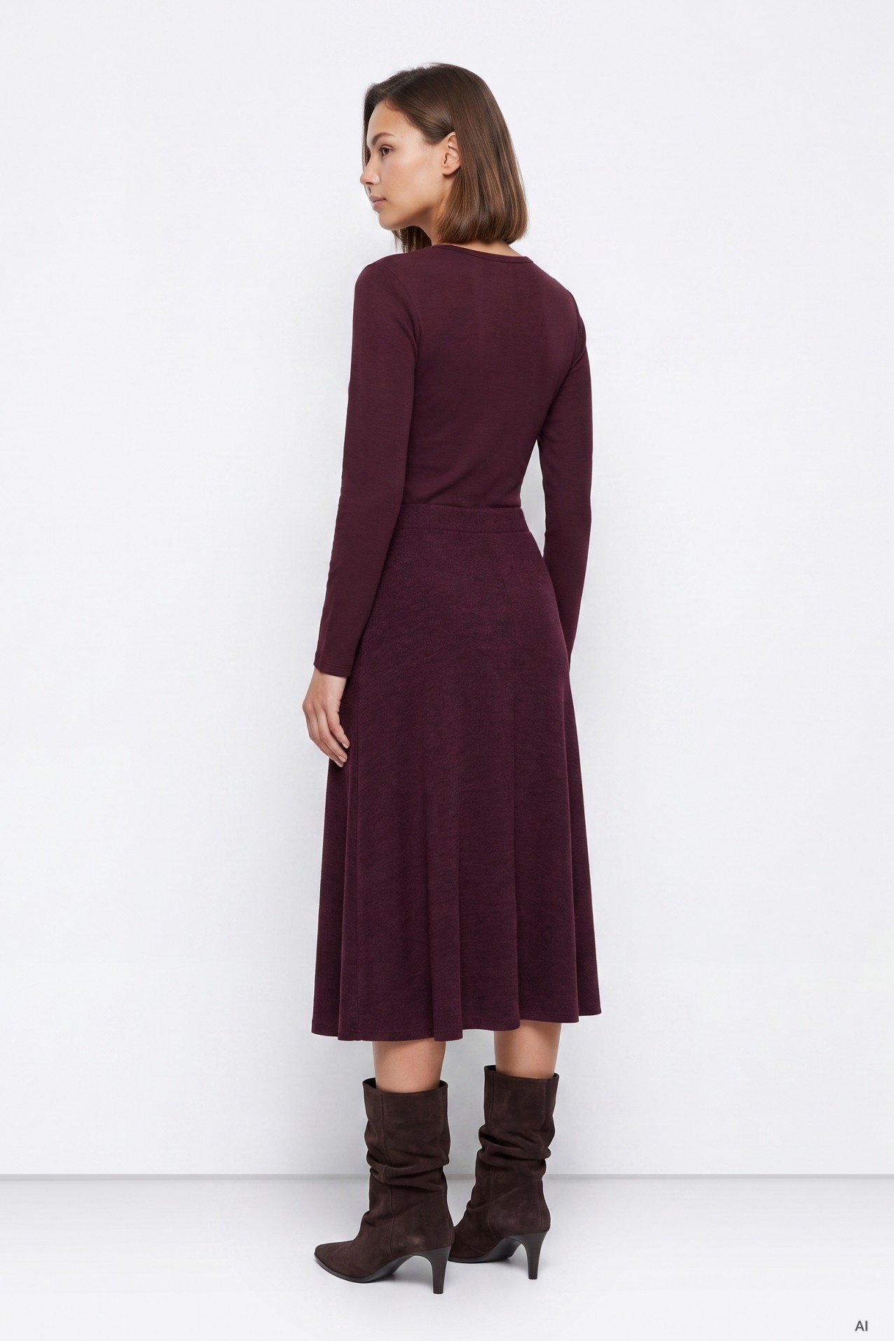 Wine Midi Skirt Buttons