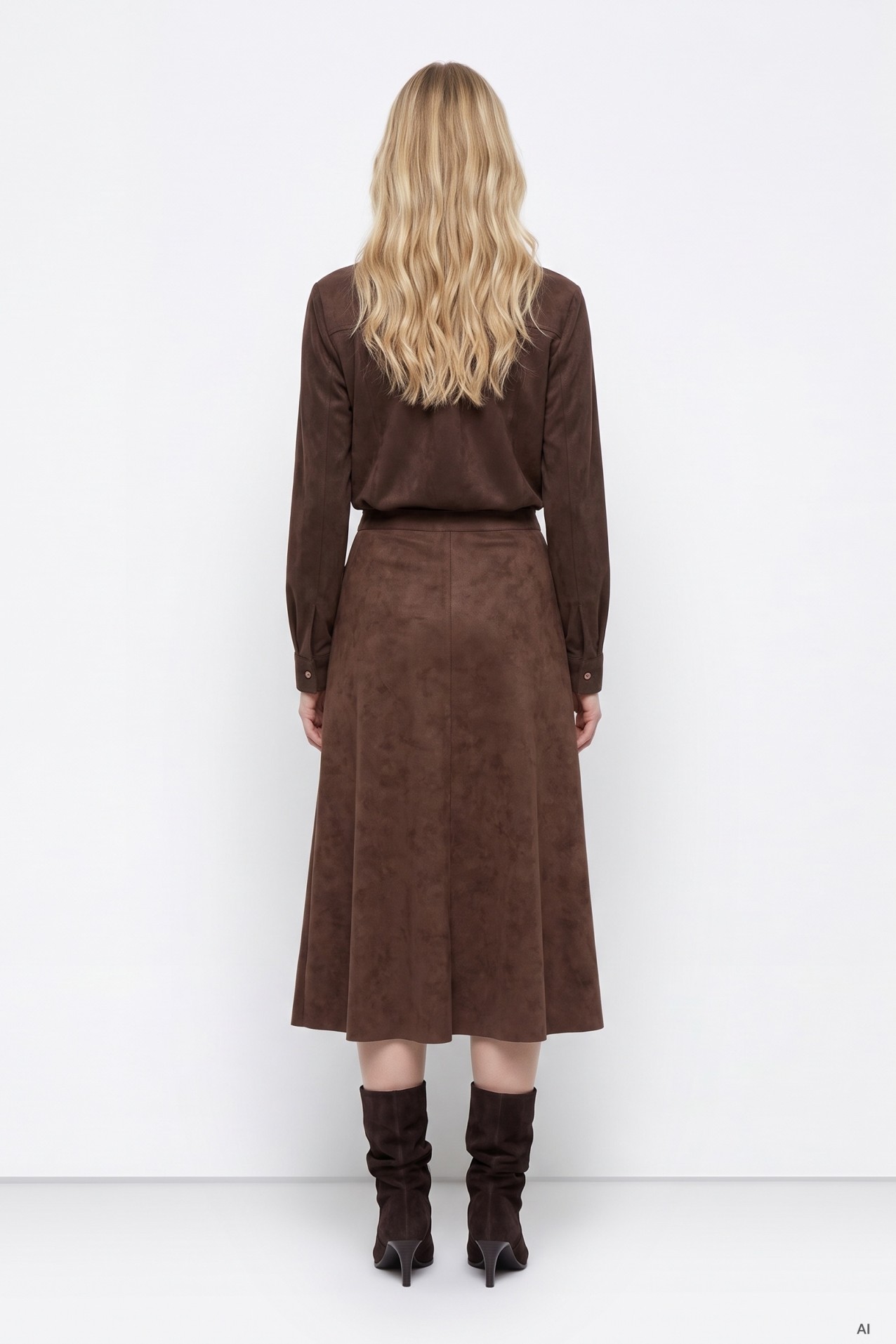 Falda marr�n corte midi