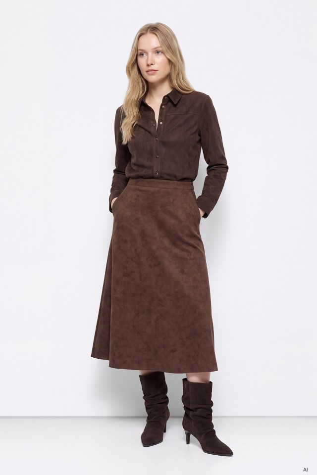 Midi brown flared skirt