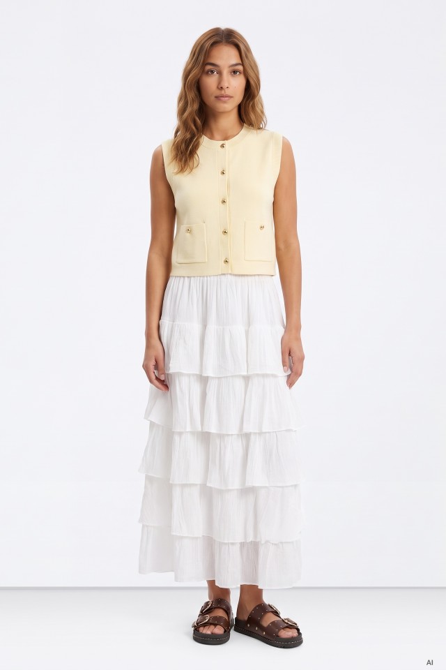 Falda midi blanca volantes