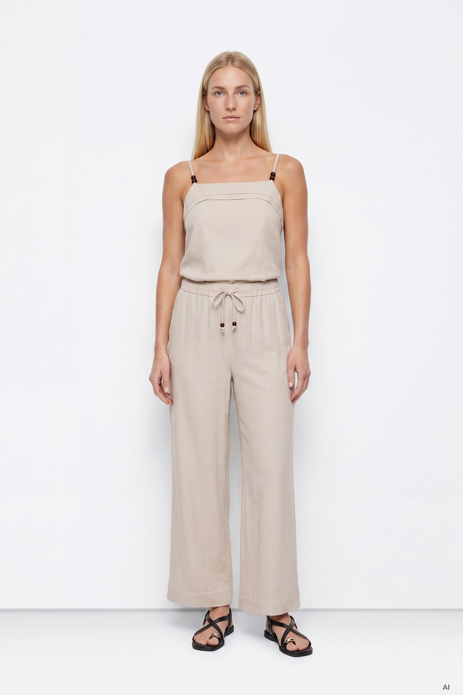 Beige Wide-Leg Trousers