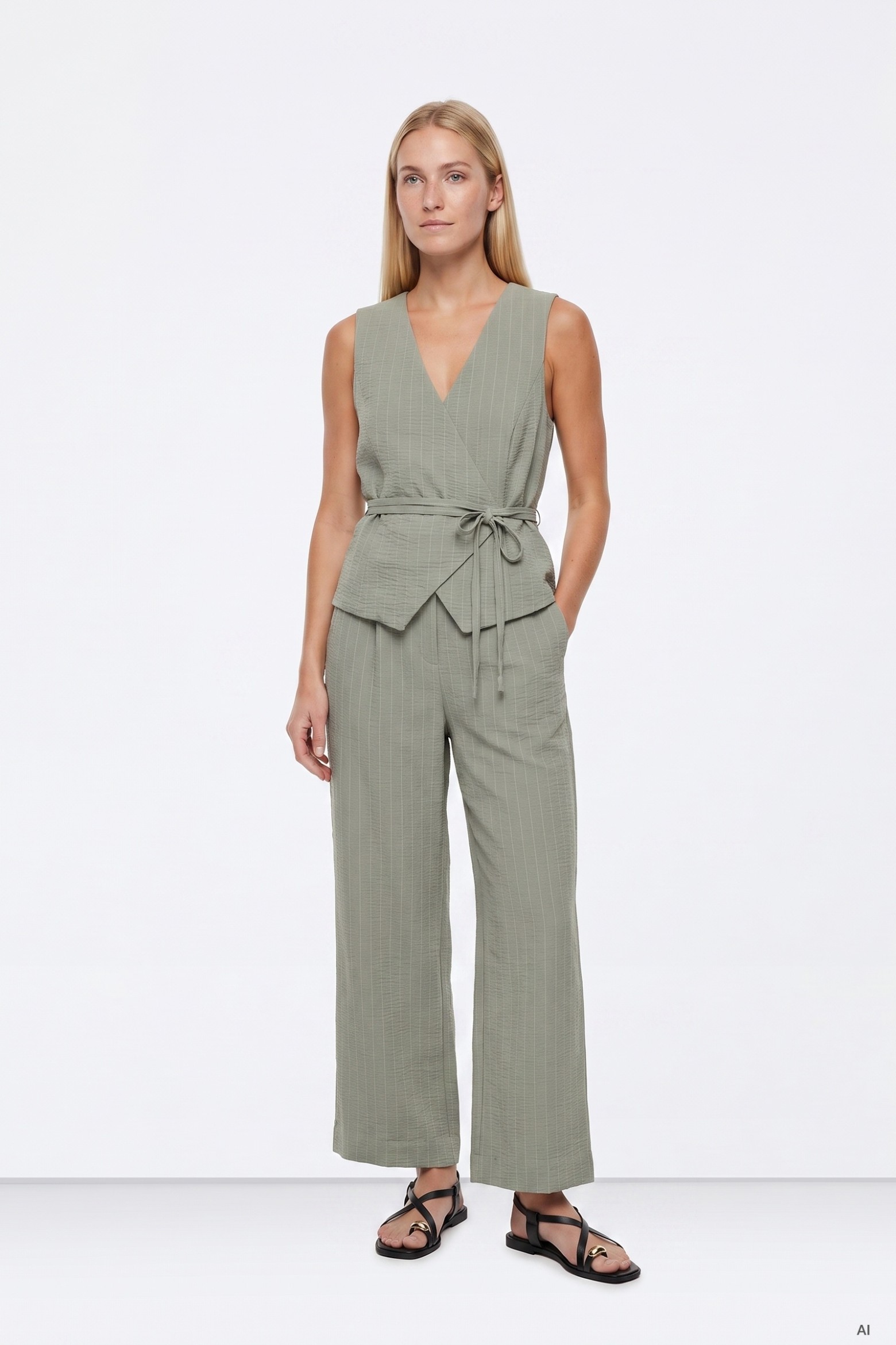 Wide Leg Soft Green Pants