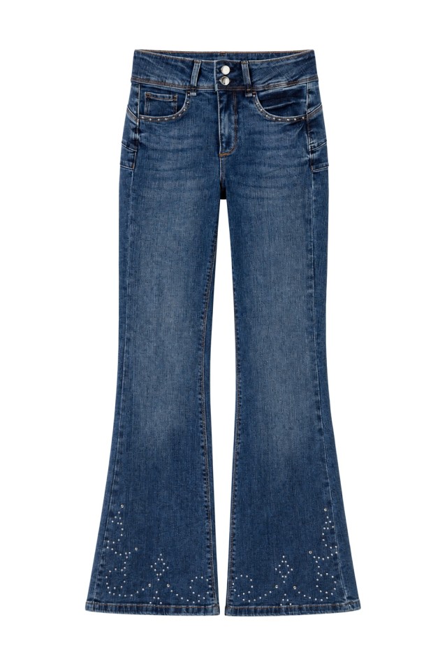 Jeans flare azul escuro Jeans flare azul escuro