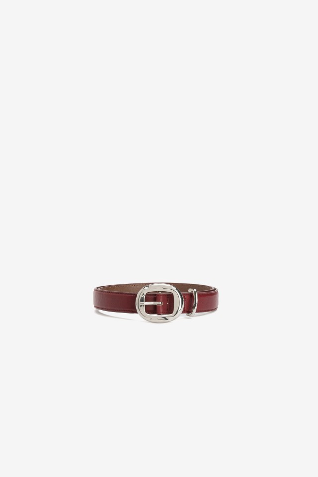 Red Thin Belt Prata Buckle