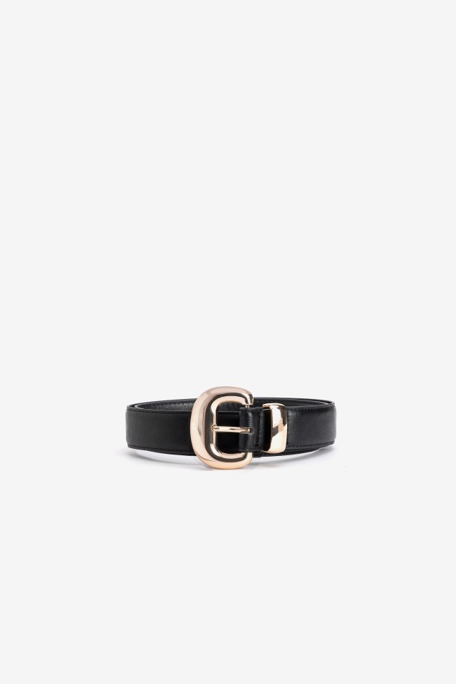 Cinto preto fivela dourada