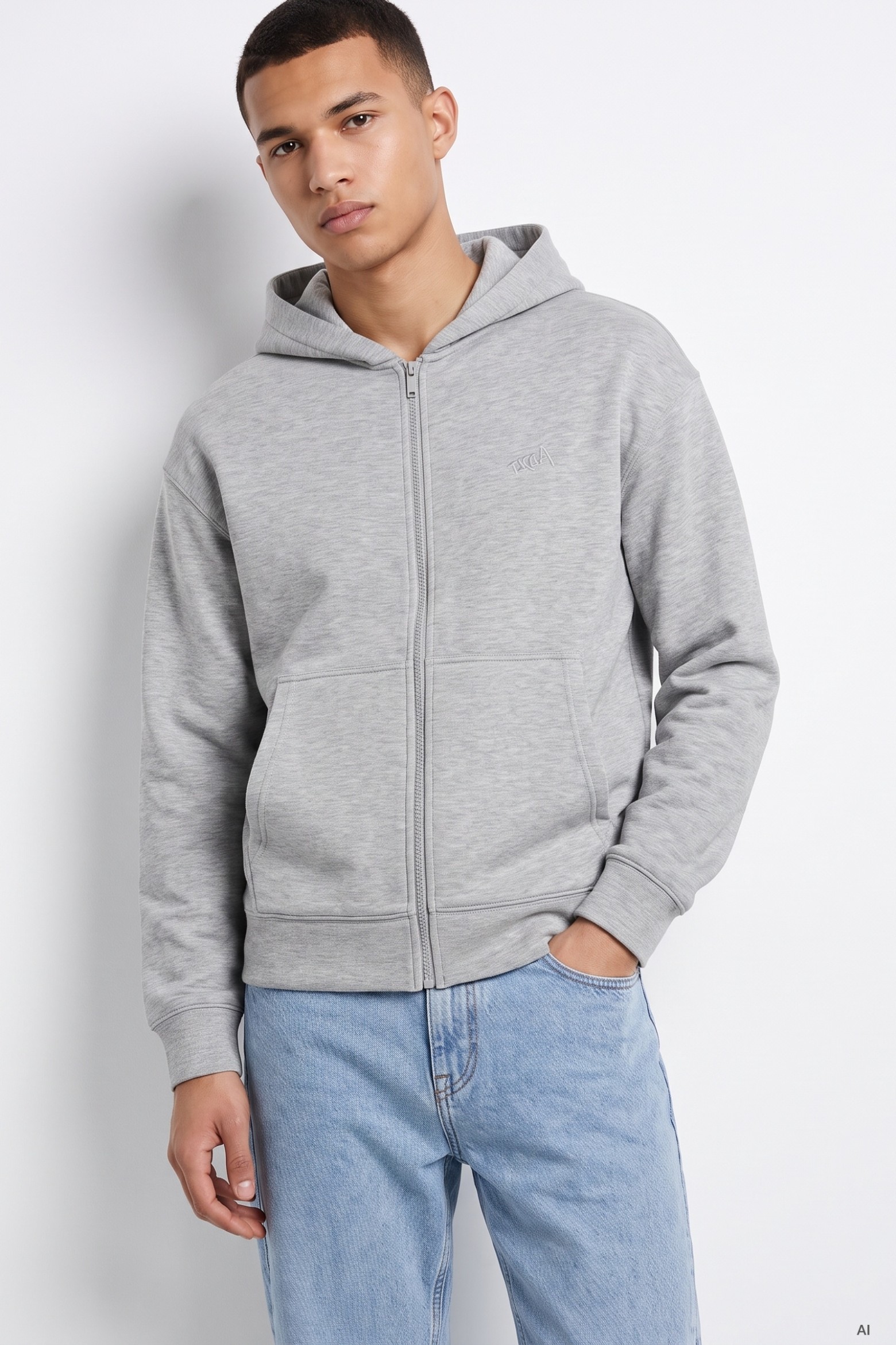Oversized Grey Zip Hoodie