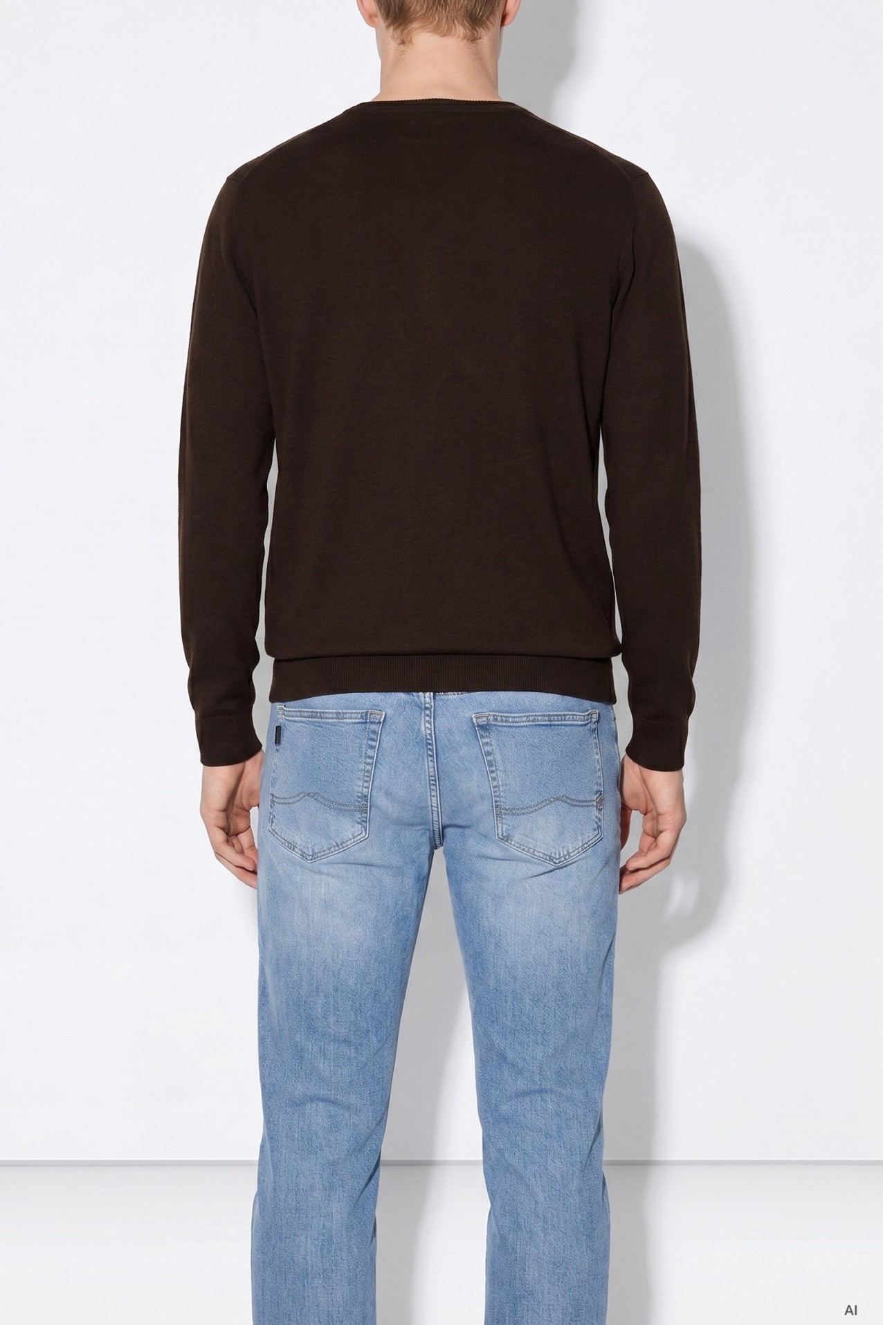 Brown V-neck Slim Sweater