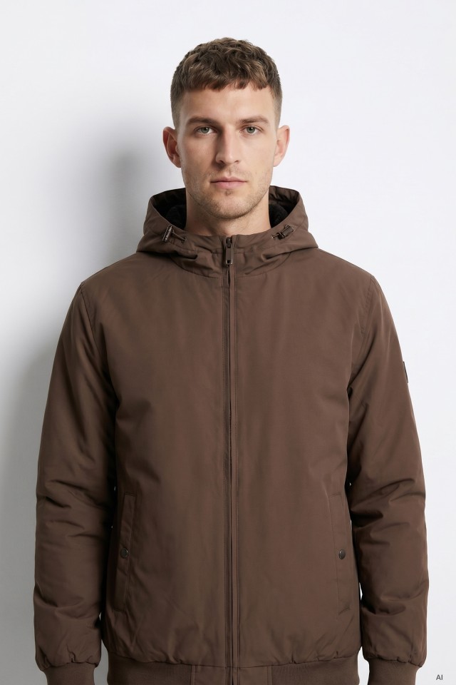 Brown Hooded Casual Jacket