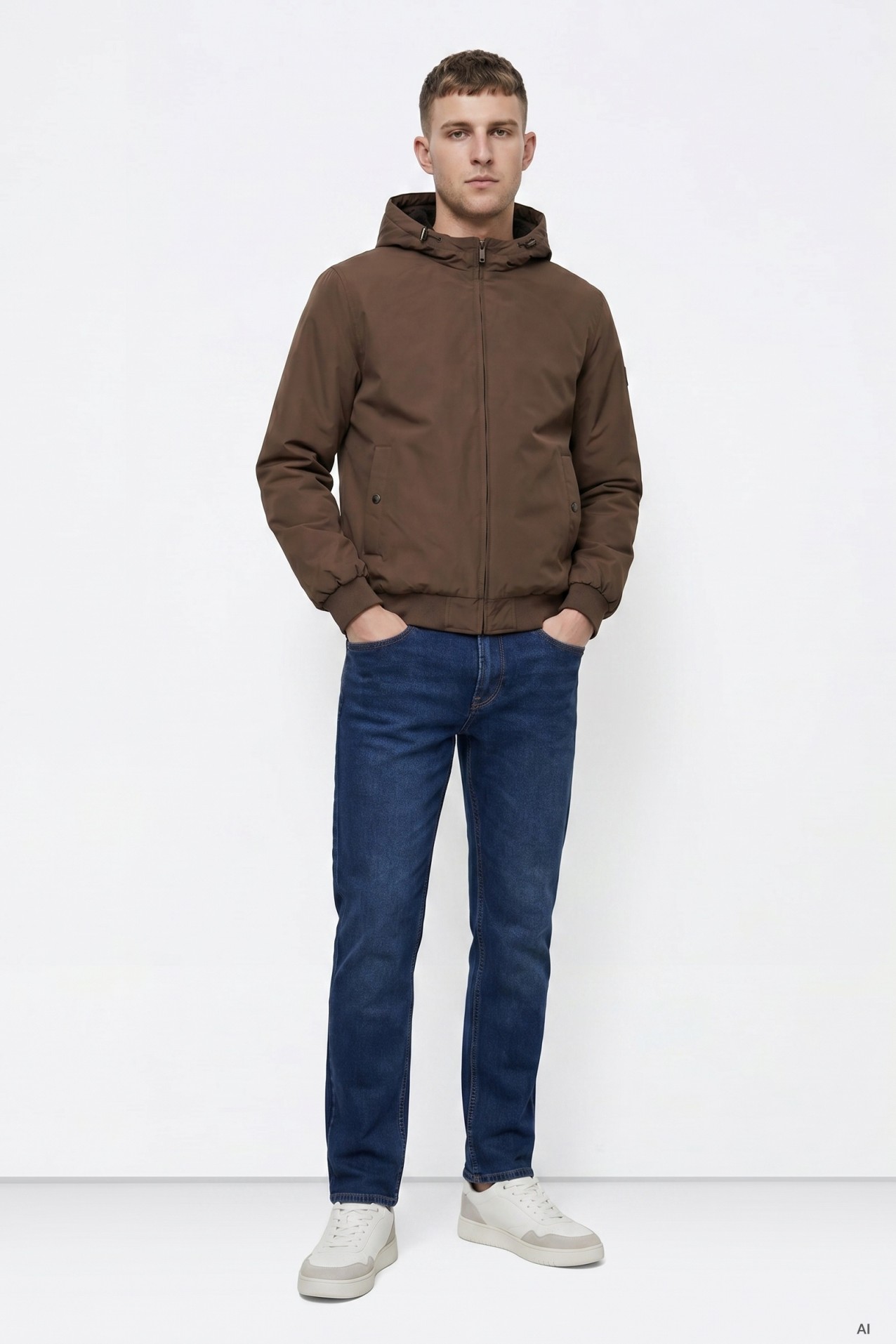 Brown Hooded Casual Jacket
