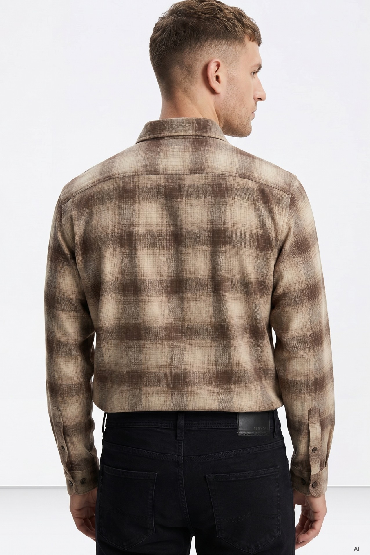 Beige Checked Long Sleeve Shirt