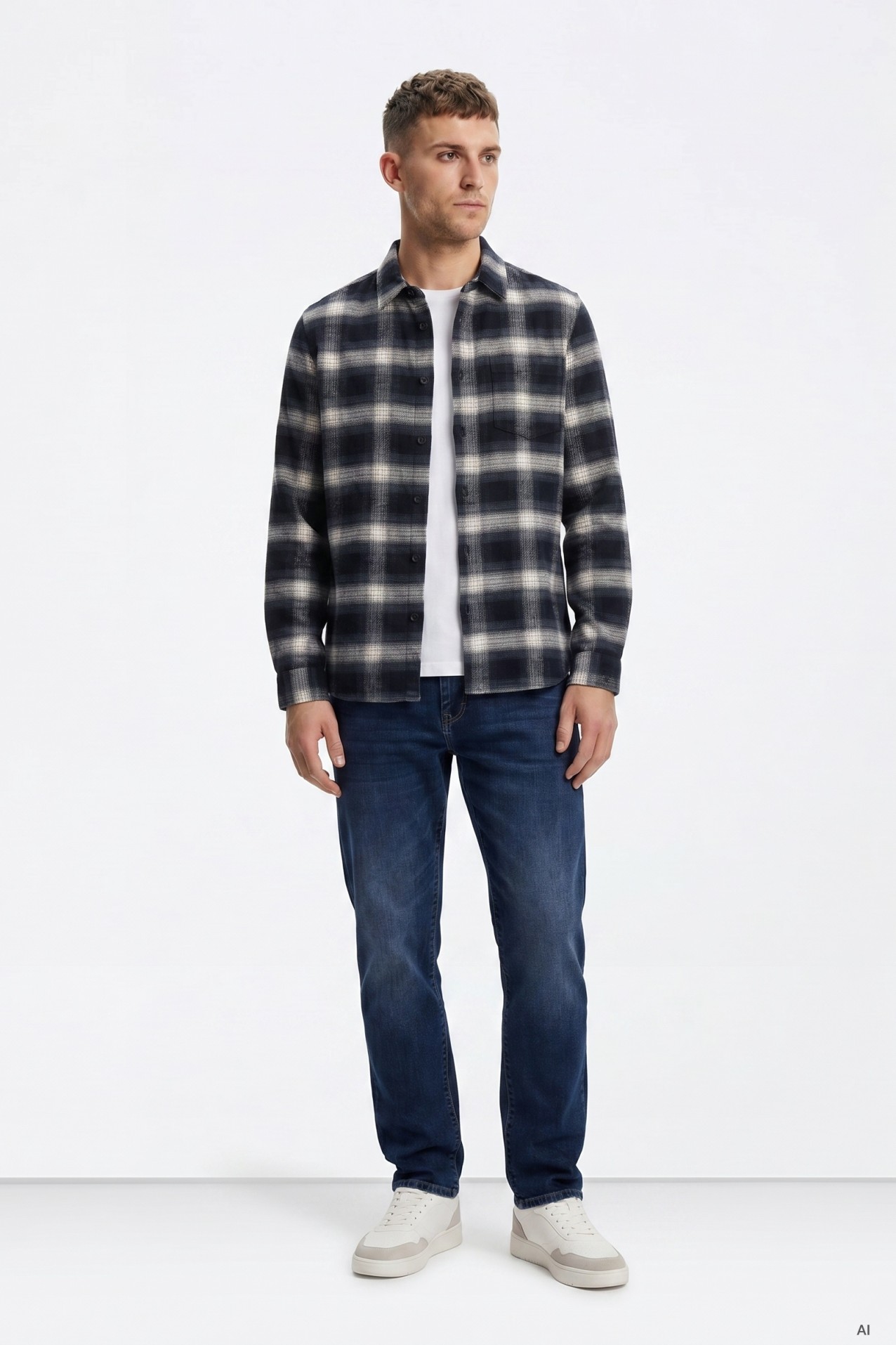 Blue Long Sleeve Check Shirt