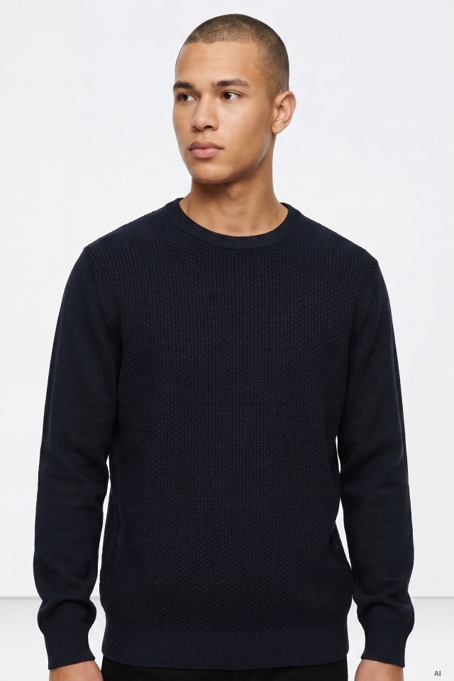 Blue Textured Knit Sweater