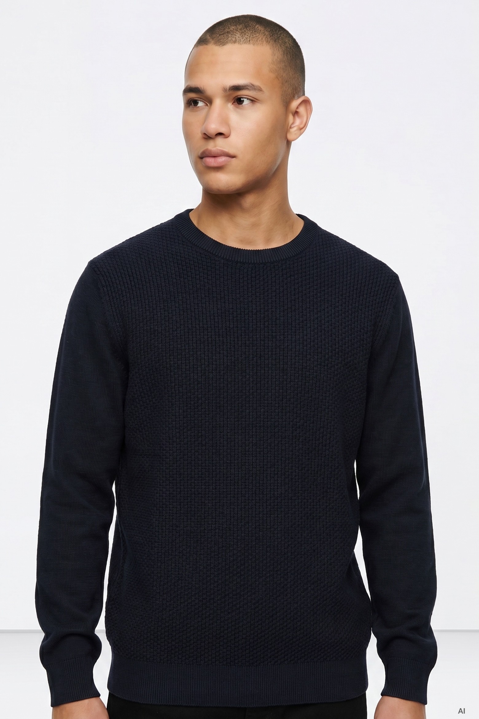 Blue Textured Knit Sweater