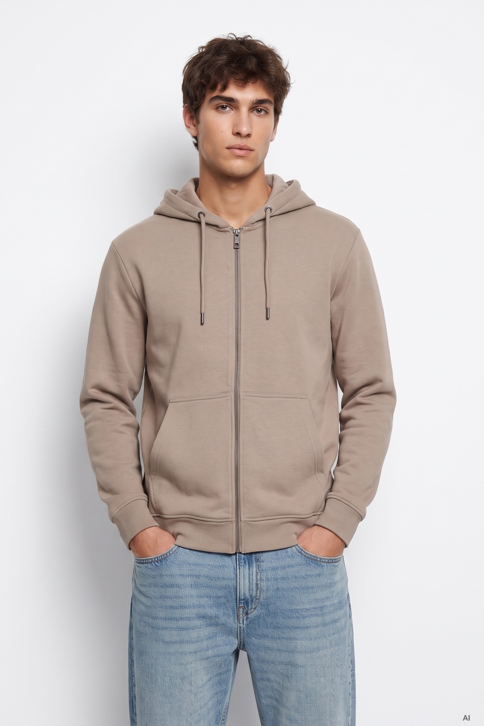 Beige Zip Hoodie Jacket