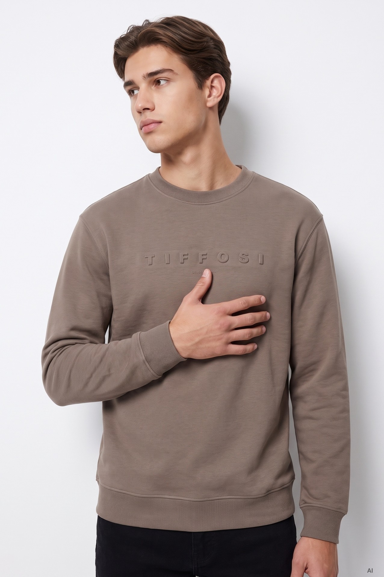 Sudadera beige logo central