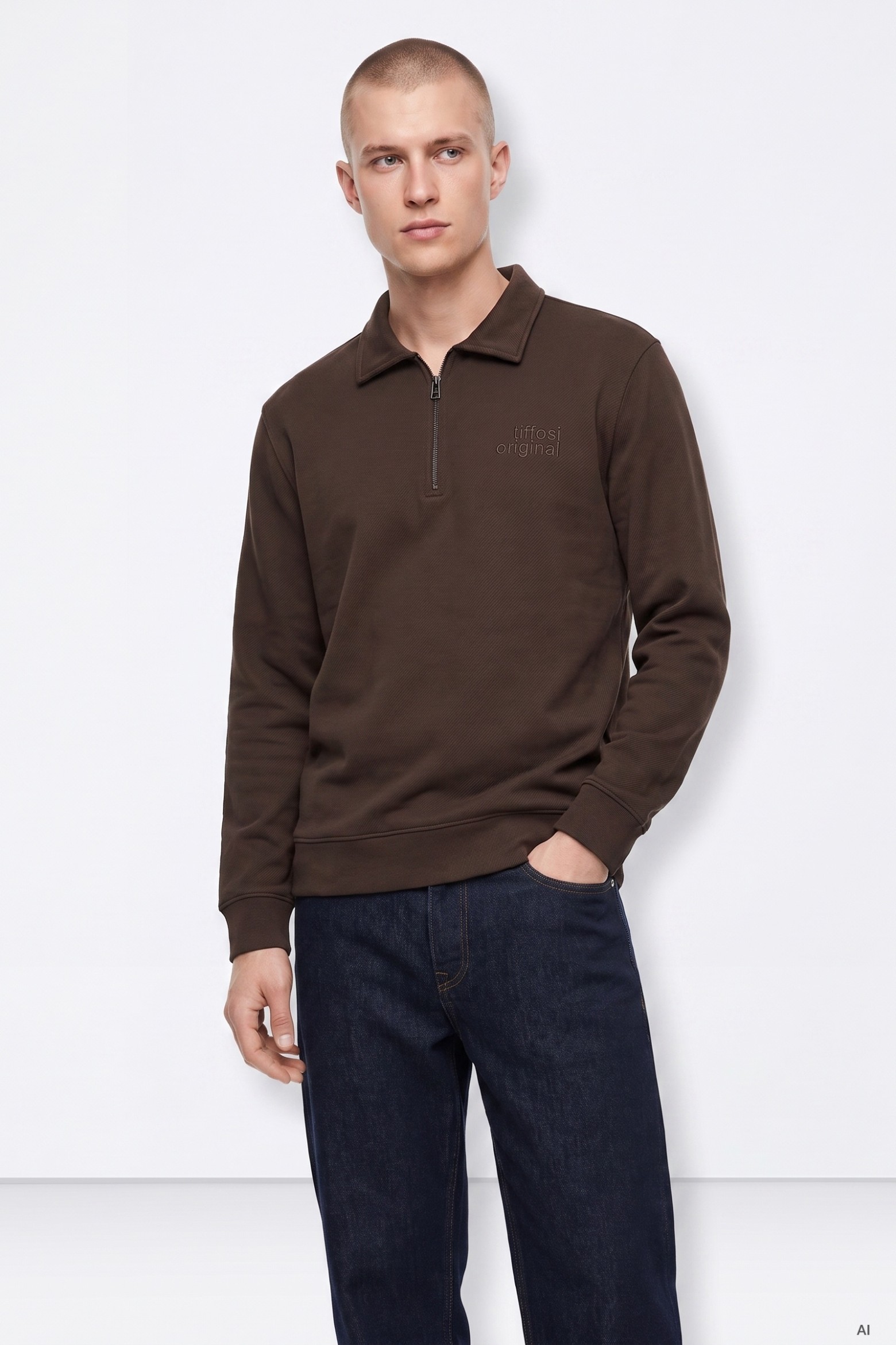 Chocolate zip collar sweatshirt