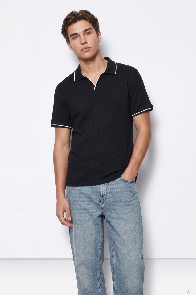 Polo negro con ribetes claros