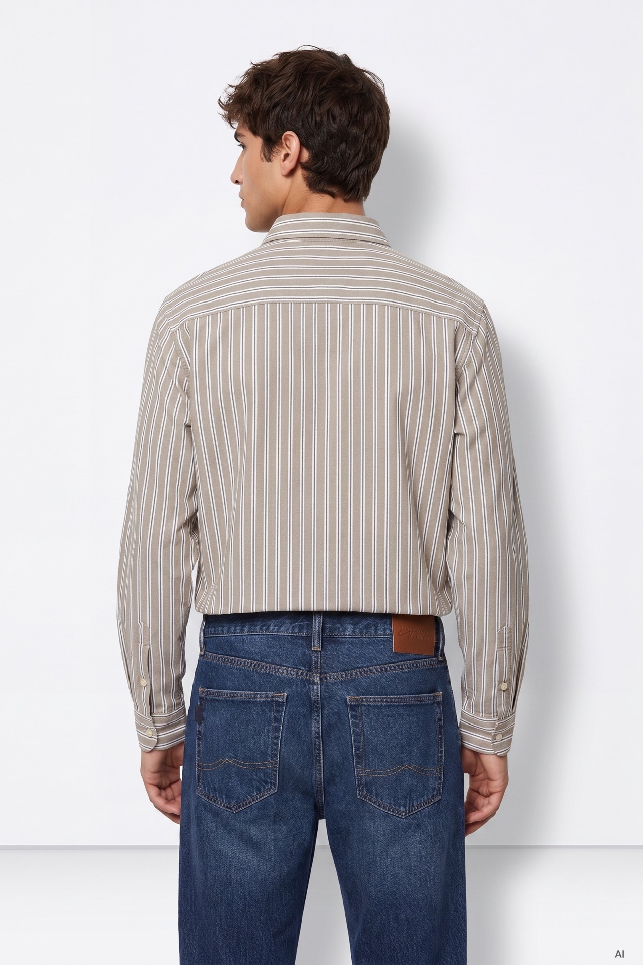 Beige Striped Long Sleeve Shirt