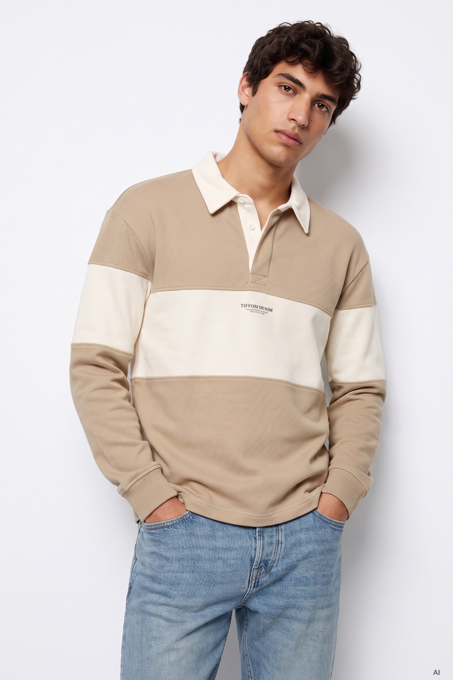 Beige Long-Sleeve Polo