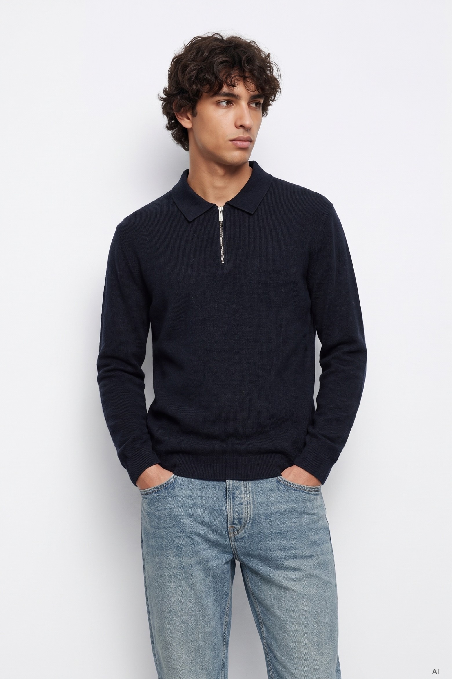 Navy Quarter-Zip Knit Sweater