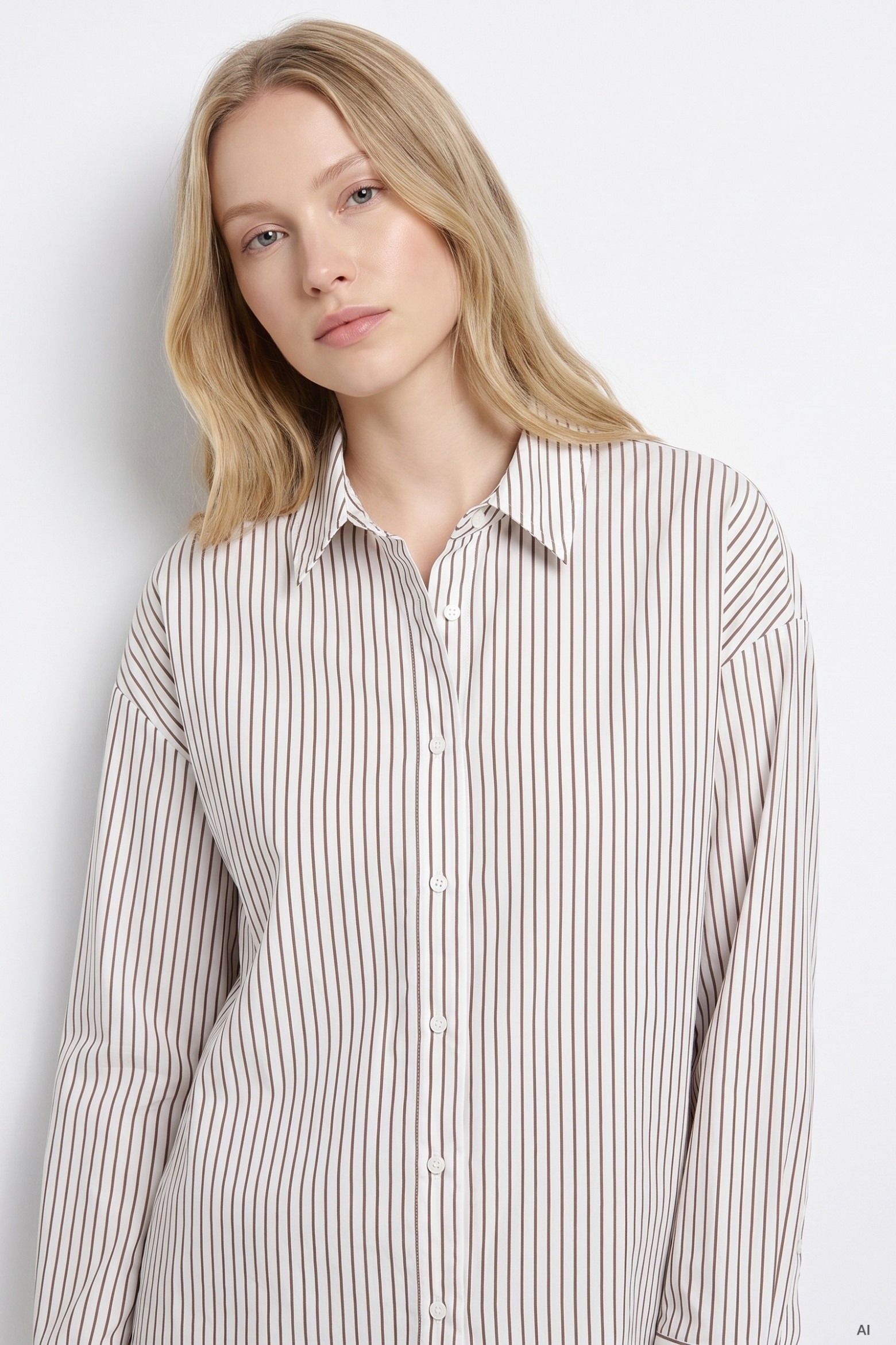 Camisa beige con rayas finas