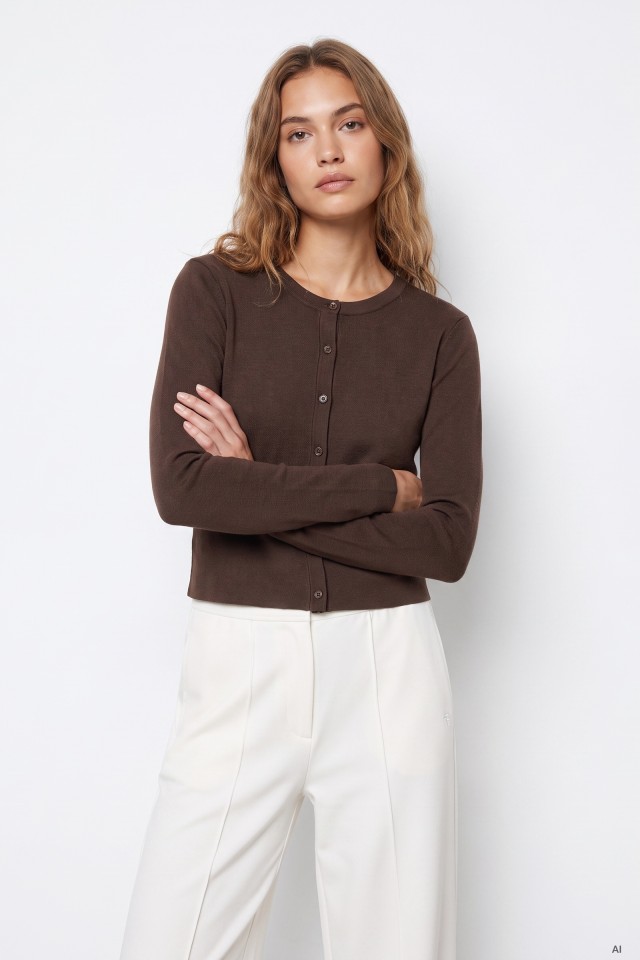 Cardigan castanho crop